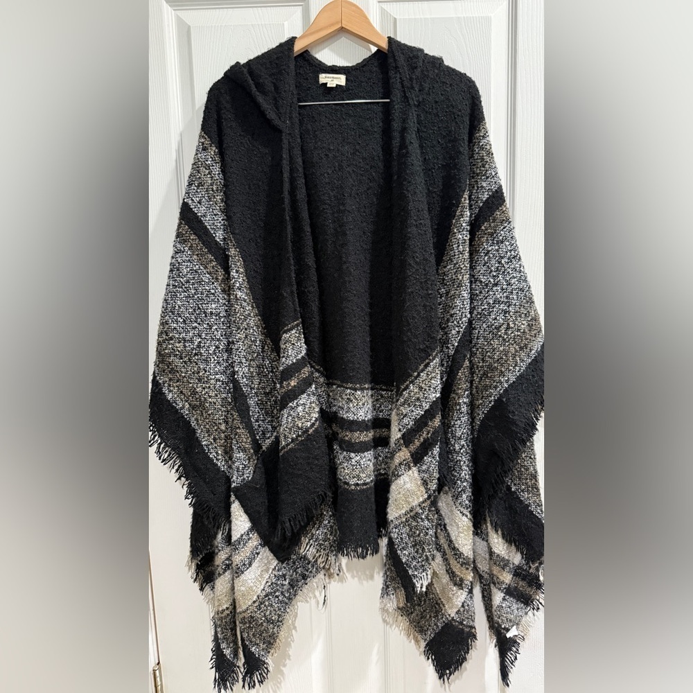 Cost Plus World Market Black Textured Poncho Lagenlook Oversized Cape